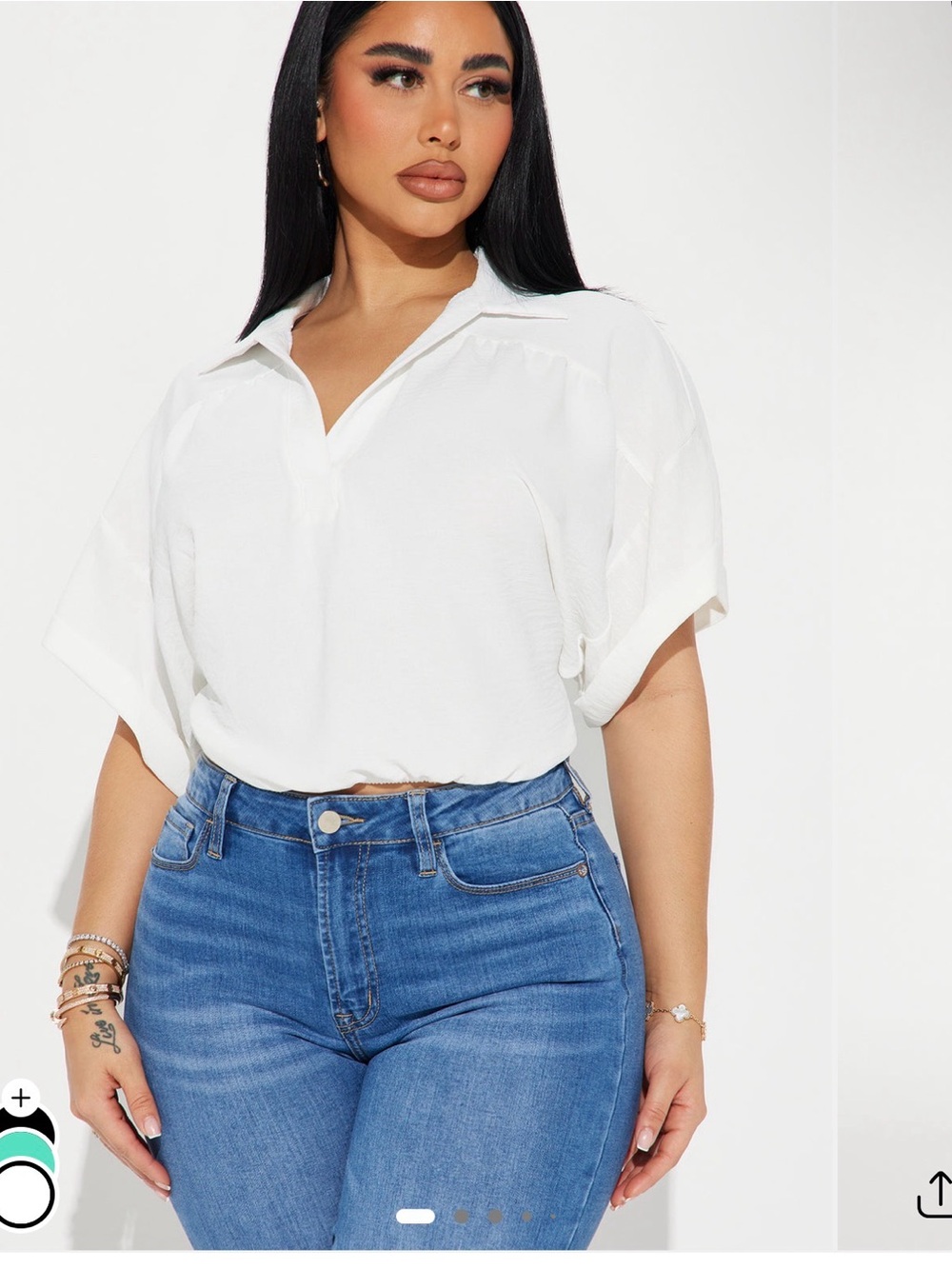 Fashion Nova White Short Sleeve Button-Down Blouse
